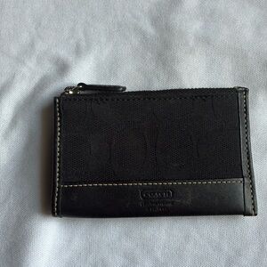COACH Leatherware Keychain Coin Purse Wallet Black Jacquard